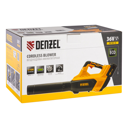Воздуходувка аккумуляторная RB180-36, Li-ion, 36 В, 4 Ач, 180 км/ч, 820 м3/ч Denzel по ценам производителя в Краснодаре с доставкой по всей России