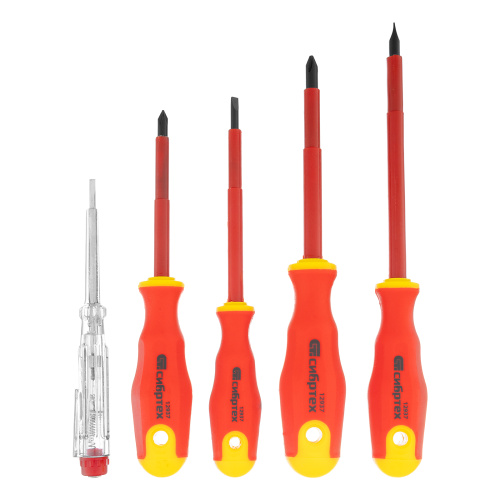 Набор отверток диэлектрических до 1000 В, 5 шт, тестер, CrV, двухкомпонентные рукоятки Сибртех по ценам производителя в Краснодаре с доставкой по всей России