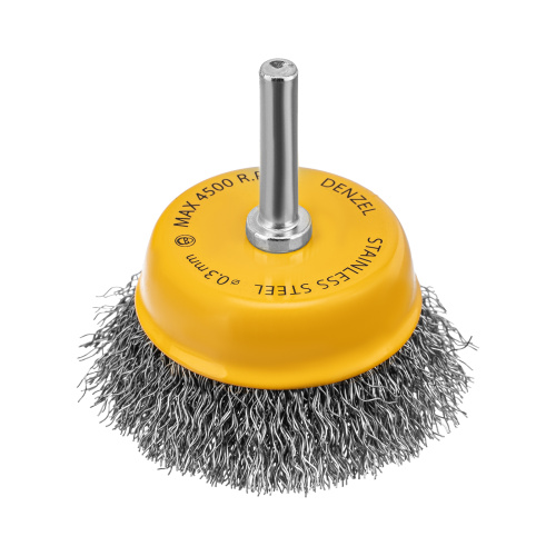 Щетка для дрели, 65 мм, Чашка, со шпилькой , нержавеющая витая проволока Denzel по ценам производителя в Краснодаре с доставкой по всей России