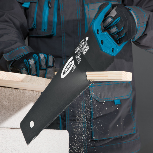 Ножовка по дереву "Piranha", 450 мм, 11-12 TPI, зуб-3D, каленый зуб, тефлоновое покрытие полотна, двухкомпонентная рукоятка Gross по ценам производителя в Краснодаре с доставкой по всей России