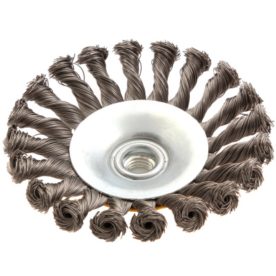 Щетка для УШМ, 125 мм, "Тарелка", крученая нержавеющая проволока 0.5 мм, М14 Denzel по ценам производителя в Краснодаре с доставкой по всей России