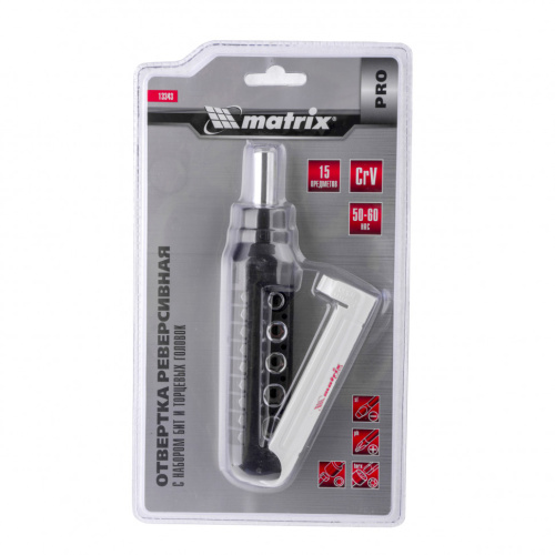 Отвертка реверсивная с набором бит и торцевых головок, 15 шт, CrV Matrix Pro по ценам производителя в Краснодаре с доставкой по всей России
