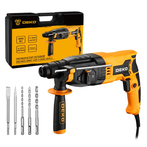 Перфоратор сетевой DEKO DKH900 в кейсе с набором из 5 буров SDS+, 850Вт по ценам производителя в Краснодаре с доставкой по всей России