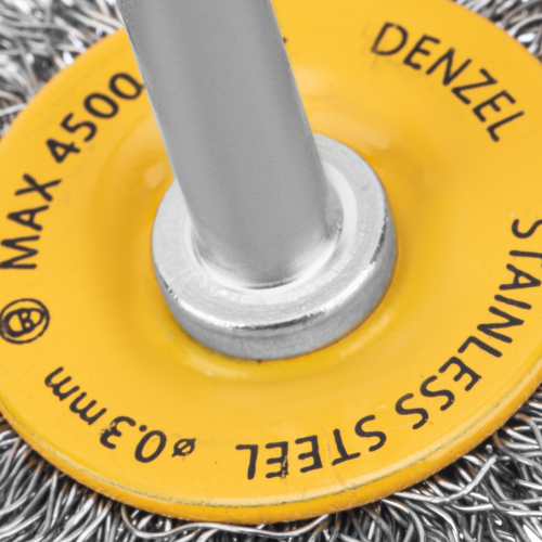 Щетка для дрели, 50 мм, Плоская, со шпилькой, нержавеющая витая проволока Denzel по ценам производителя в Краснодаре с доставкой по всей России