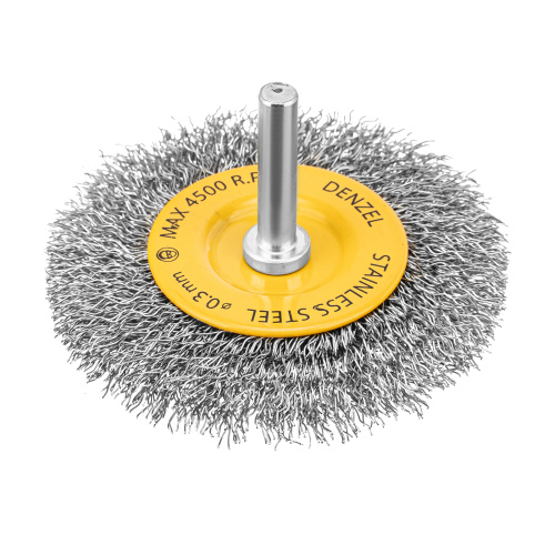 Щетка для дрели, 75 мм, Плоская, со шпилькой, нержавеющая витая проволока Denzel по ценам производителя в Краснодаре с доставкой по всей России