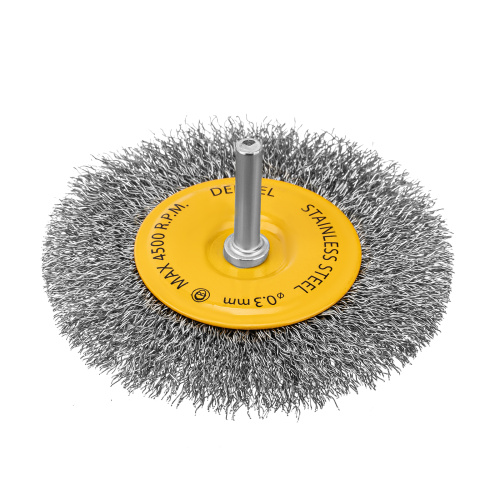 Щетка для дрели 100 мм, Плоская, со шпилькой, нержавеющая витая проволока Denzel по ценам производителя в Краснодаре с доставкой по всей России