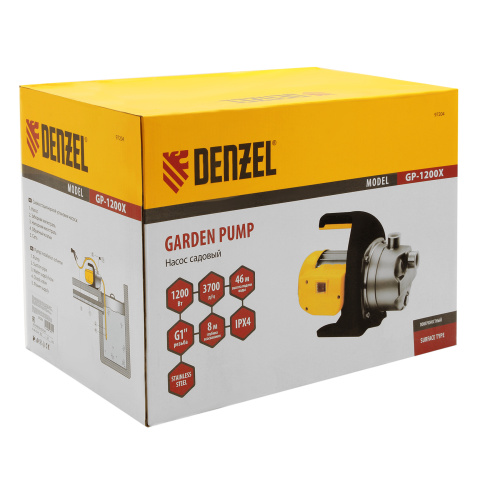 Садовый поверхностный насос GP1200Х, 1200 Вт, 3700 л/ч, подъем 46 м, нержавейка Denzel по ценам производителя в Краснодаре с доставкой по всей России