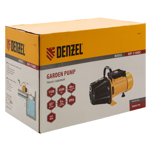 Садовый поверхностный насос GP1100C, 1100 Вт, 4500 л/ч, подъем 46 м, чугун Denzel по ценам производителя в Краснодаре с доставкой по всей России