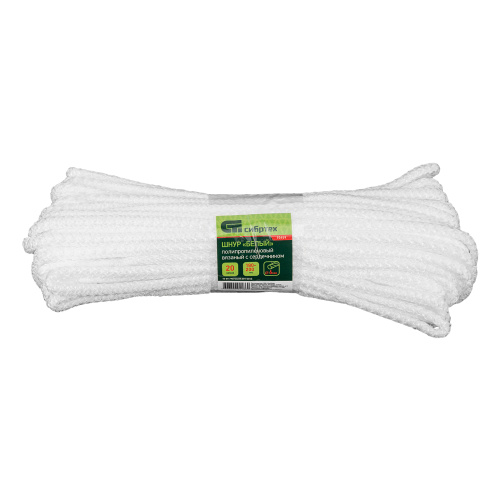 Шнур вязаный полипропиленовый с серд. белый, 6 мм, L 20 м, Сибртех по ценам производителя в Краснодаре с доставкой по всей России