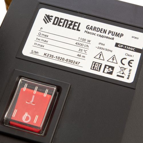 Садовый поверхностный насос GP1100C, 1100 Вт, 4500 л/ч, подъем 46 м, чугун Denzel по ценам производителя в Краснодаре с доставкой по всей России