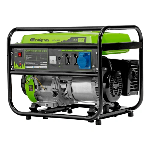 Генератор бензиновый БС-8000, 6,6 кВт, 230В, четырехтактный, 25 л, ручной стартер Сибртех по ценам производителя в Краснодаре с доставкой по всей России