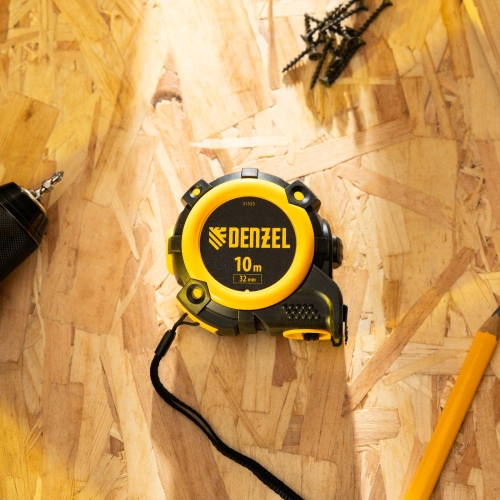 Рулетка 10м х 32мм, автоматич. фиксац., нейлон. покрытие, магнит. зацеп, двухстор. разметка Denzel по ценам производителя в Краснодаре с доставкой по всей России