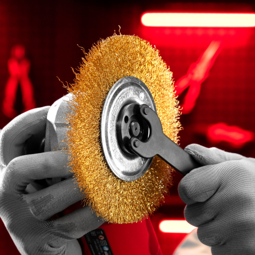 Щетка для УШМ, 150 мм, посадка 22.2 мм, плоская, латунированная витая проволока Matrix по ценам производителя в Краснодаре с доставкой по всей России