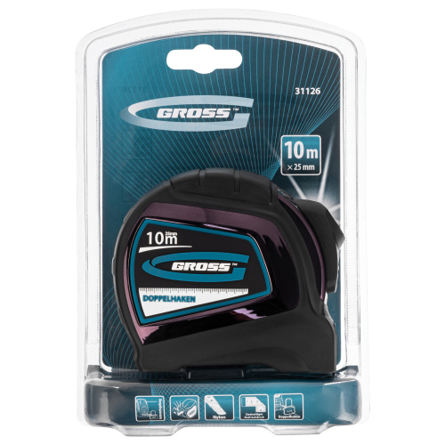 Рулетка "Doppelhaken",10 м x 25 мм,двухсторонний зацеп,Нейлон,двусторонняя шкала,автоматическая фиксация Gross по ценам производителя в Краснодаре с доставкой по всей России