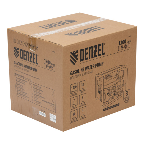 Мотопомпа бензиновая для грязной воды PX-80D7, 7 л.с., 3", 1300 л/мин, глуб 8 м,напор 30 м Denzel по ценам производителя в Краснодаре с доставкой по всей России