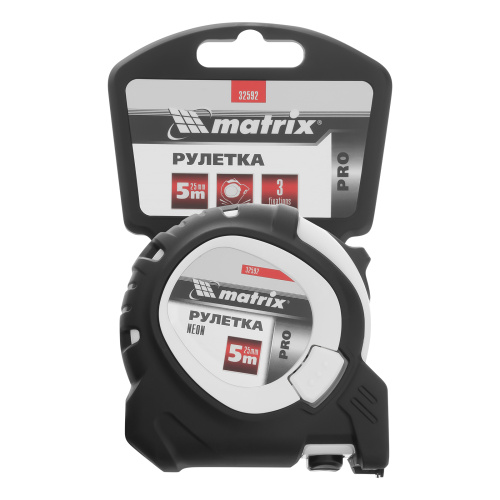 Рулетка Neon,5 м x 25 мм,обрезиненный корпус,3 фиксации,Pro Matrix по ценам производителя в Краснодаре с доставкой по всей России