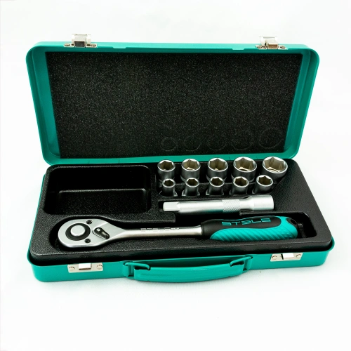 Набор торцевых головок, 1/2, головки 10 - 24 мм, с трещоточным ключом, 12 предметов Stels по ценам производителя в Краснодаре с доставкой по всей России