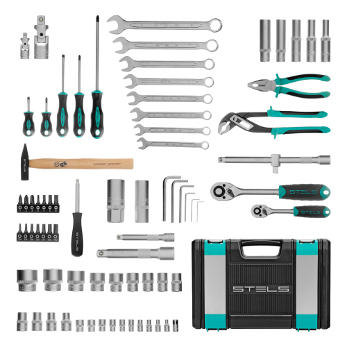 Набор инструментов, 1/2", 1/4", CrV, пластиковый кейс 76 предметов Stels по ценам производителя в Краснодаре с доставкой по всей России