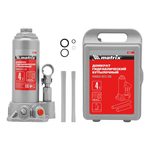 Домкрат гидравлический бутылочный, 4 т, высота подъема 194-372 мм, в пластиковый кейсе Matrix по ценам производителя в Краснодаре с доставкой по всей России