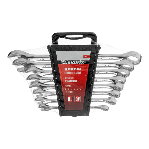 Набор ключей комбинированных, 8-19 мм, 8 шт, CrV, полированный хром Matrix по ценам производителя в Краснодаре с доставкой по всей России