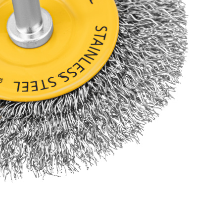 Щетка для дрели, 75 мм, Плоская, со шпилькой, нержавеющая витая проволока Denzel по ценам производителя в Краснодаре с доставкой по всей России