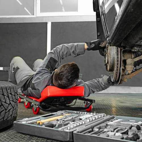 Лежак ремонтный на шести колесах, 1030 х 440 х 120 мм, поднимающийся подголовник Matrix по ценам производителя в Краснодаре с доставкой по всей России