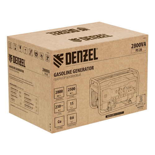 Генератор бензиновый PS 28, 2.8 кВт, 230 В, 15 л, ручной стартер Denzel по ценам производителя в Краснодаре с доставкой по всей России