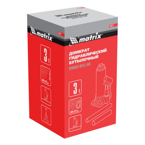 Домкрат гидравлический бутылочный, 3 т, высота подъема 194-372 мм Matrix по ценам производителя в Краснодаре с доставкой по всей России