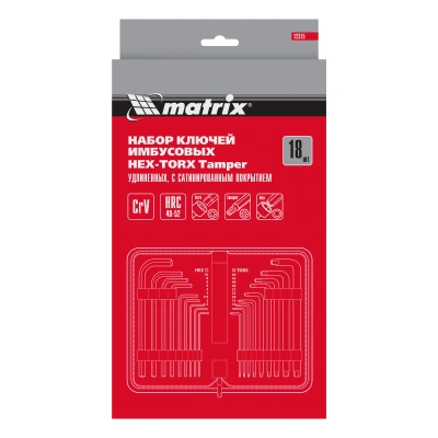 Набор ключей имбусовых HEX-Torx , 18 шт: HEX 1.5-10 мм, T10-T50, CrV, удлиненных, с сатиновым покрытием Matrix по ценам производителя в Краснодаре с доставкой по всей России
