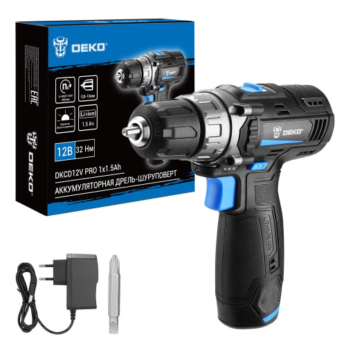 Аккумуляторная дрель-шуруповерт DEKO DKCD12V PRO, 12В, 1x1.5Ач по ценам производителя в Краснодаре с доставкой по всей России
