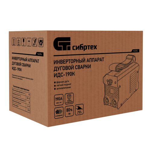 Инверторный аппарат дуговой сварки ИДС-190K, 190 А, ПВ 80%, диаметр электрода 1,6-4 мм Сибртех по ценам производителя в Краснодаре с доставкой по всей России