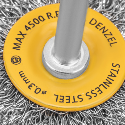 Щетка для дрели, 50 мм, Плоская, со шпилькой, нержавеющая витая проволока Denzel по ценам производителя в Краснодаре с доставкой по всей России