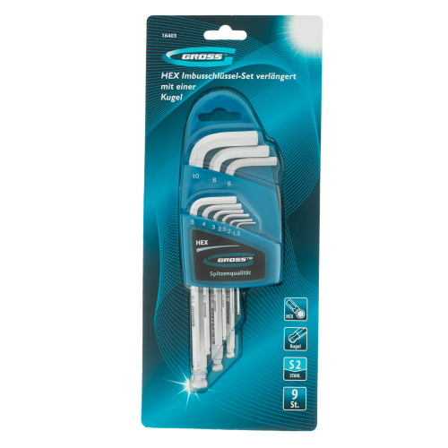 Набор ключей имбусовых HEX, 1.5-10 мм, S2, 9 шт, удлиненные с шаром, сатинированные Gross по ценам производителя в Краснодаре с доставкой по всей России