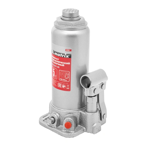 Домкрат гидравлический бутылочный, 5 т, высота подъема 216-413 мм, в пластиковый кейсе Matrix по ценам производителя в Краснодаре с доставкой по всей России