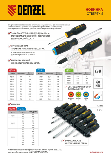 Отвертка PH0х100 мм, CrV, трехкомпонентная рукоятка Denzel по ценам производителя в Краснодаре с доставкой по всей России