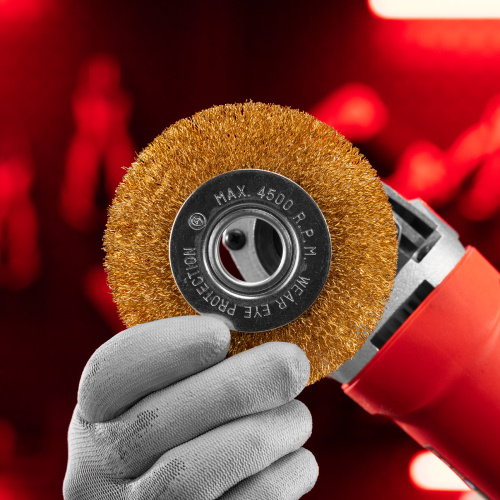 Щетка для УШМ, 100 мм, посадка 22.2 мм, плоская, латунированная витая проволока Matrix по ценам производителя в Краснодаре с доставкой по всей России