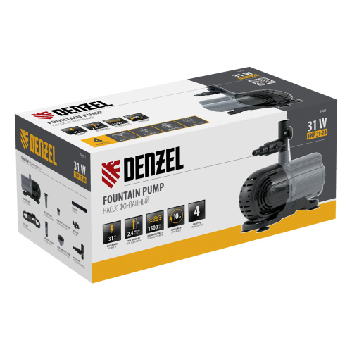 Насос фонтанный FNP31-24, 31 Вт, подъем 2,4 м, 1500 л/ч, колокольчик/2 каскада/гейзер Denzel по ценам производителя в Краснодаре с доставкой по всей России