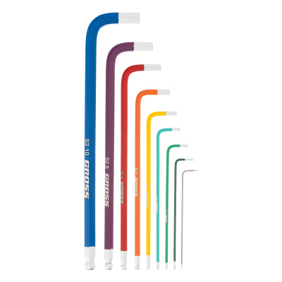 Набор ключей имбусовых HEX, 1.5-10 мм, S2, 9 шт, магнит, экстра-длинные с шаром, хром/краска Gross по ценам производителя в Краснодаре с доставкой по всей России