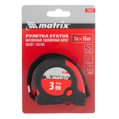 Рулетка Status Magnet fixation,3 м х 16 мм,обрезиненный корпус,зацеп с магнитом Matrix по ценам производителя в Краснодаре с доставкой по всей России