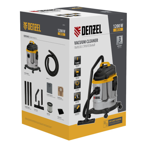 Пылесос строительный SVC15, 1200 Вт, бак 15 л, шланг 2 м Denzel купить в Москве с доставкой по всей России | ProtosMarket.ru