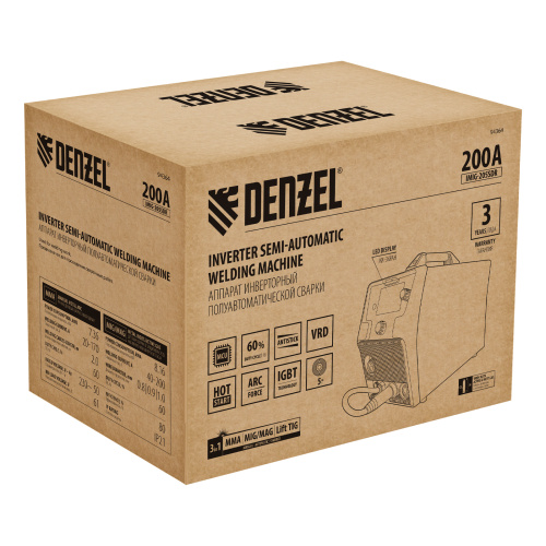 Аппарат инвертор. полуавтомат. cварки IMIG-205SDR, 200 А, ПВ 60%, катушка 5 кг Denzel по ценам производителя в Краснодаре с доставкой по всей России