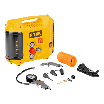 Компрессор воздушный DL1300, 10 бар, 1,3 кВт 180 л/мин 5 л, с набором аксессуаров Denzel по ценам производителя в Краснодаре с доставкой по всей России