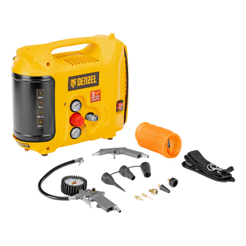 Компрессор воздушный DL1300, 10 бар, 1,3 кВт 180 л/мин 5 л, с набором аксессуаров Denzel по ценам производителя в Краснодаре с доставкой по всей России