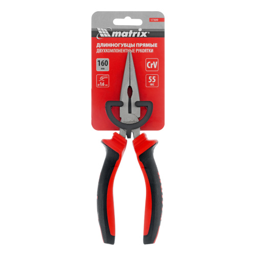 Длинногубцы прямые, 160 мм, хром-ванадий, двухкомпонентные рукоятки Matrix по ценам производителя в Краснодаре с доставкой по всей России