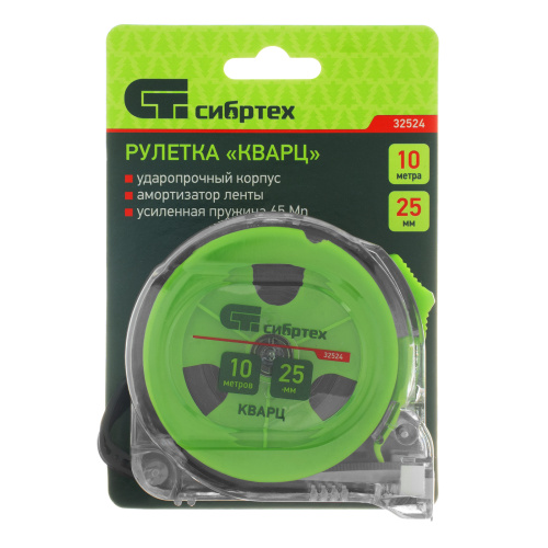 Рулетка Кварц,прозрачный корпус,амортизатор,10 м х 25 мм Сибртех по ценам производителя в Краснодаре с доставкой по всей России
