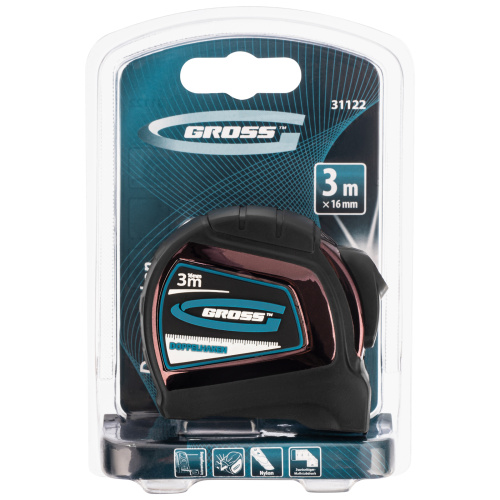 Рулетка "Doppelhaken",3 м x 16 мм,односторонний зацеп,Нейлон,двусторонняя шкала,автоматическая фиксация Gross по ценам производителя в Краснодаре с доставкой по всей России