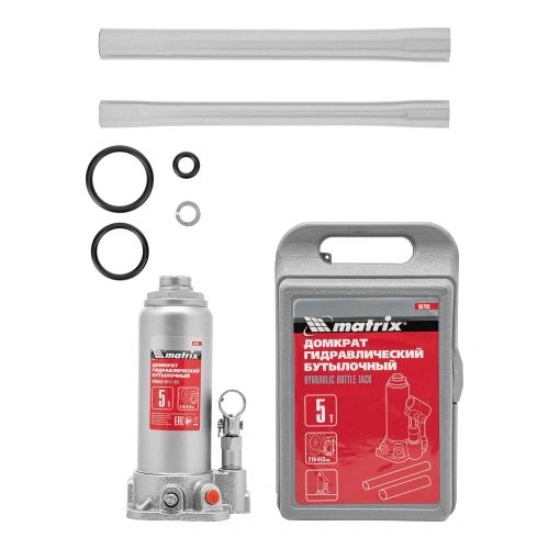 Домкрат гидравлический бутылочный, 5 т, высота подъема 216-413 мм, в пластиковый кейсе Matrix по ценам производителя в Краснодаре с доставкой по всей России
