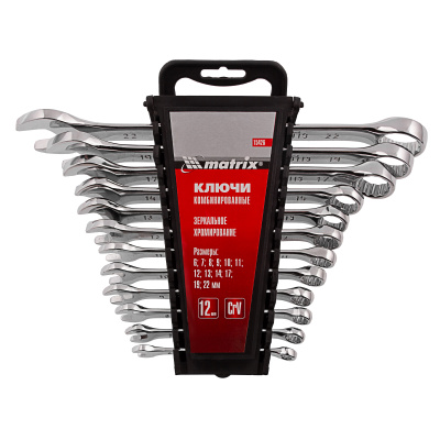 Набор ключей комбинированных, 6-22 мм, 12 шт, CrV, полированный хром Matrix по ценам производителя в Краснодаре с доставкой по всей России