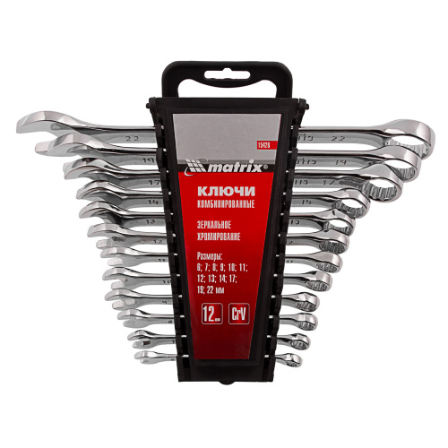 Набор ключей комбинированных, 6-22 мм, 12 шт, CrV, полированный хром Matrix по ценам производителя в Краснодаре с доставкой по всей России