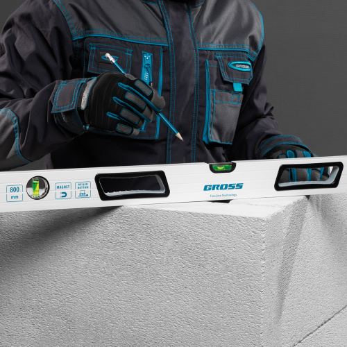 Уровень алюминиевый, 800 мм, усиленный, рукоятки, фрезерованный, 3 глазка, магнитный Gross по ценам производителя в Краснодаре с доставкой по всей России